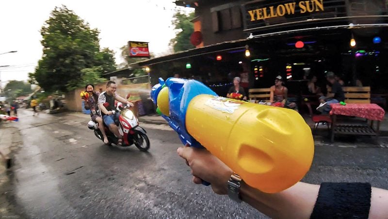 Photo: Songkran Festival Water Gun Fight on The Streets of Pai Songkran Festival Water Gun Fight on The Streets of Pai, Thailand /// Vinjatek